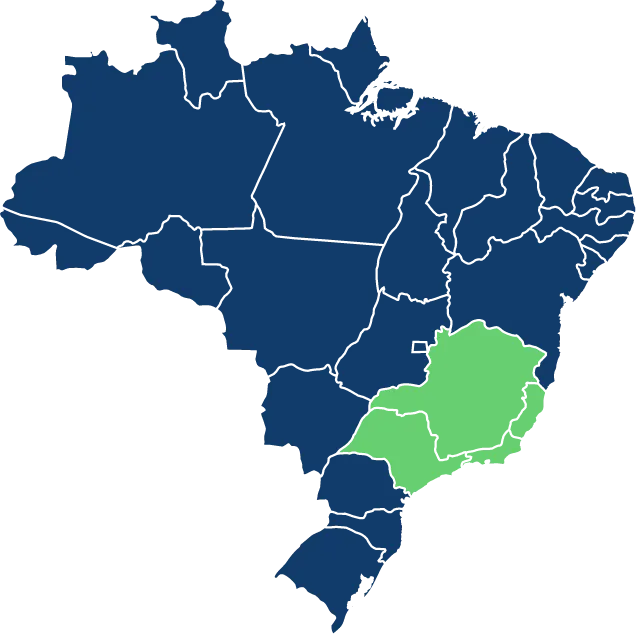 Mapa do Brasil com a região do Mato Grosso demarcada de uma cor diferente para mostrar que é a unica região com frete grátis