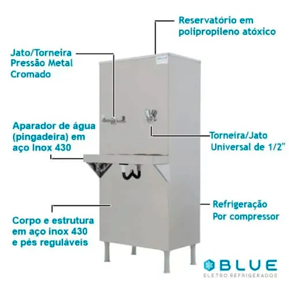 Bebedouro de água industrial 50L Blue 1 Torneira e 1 Jato + Filtro