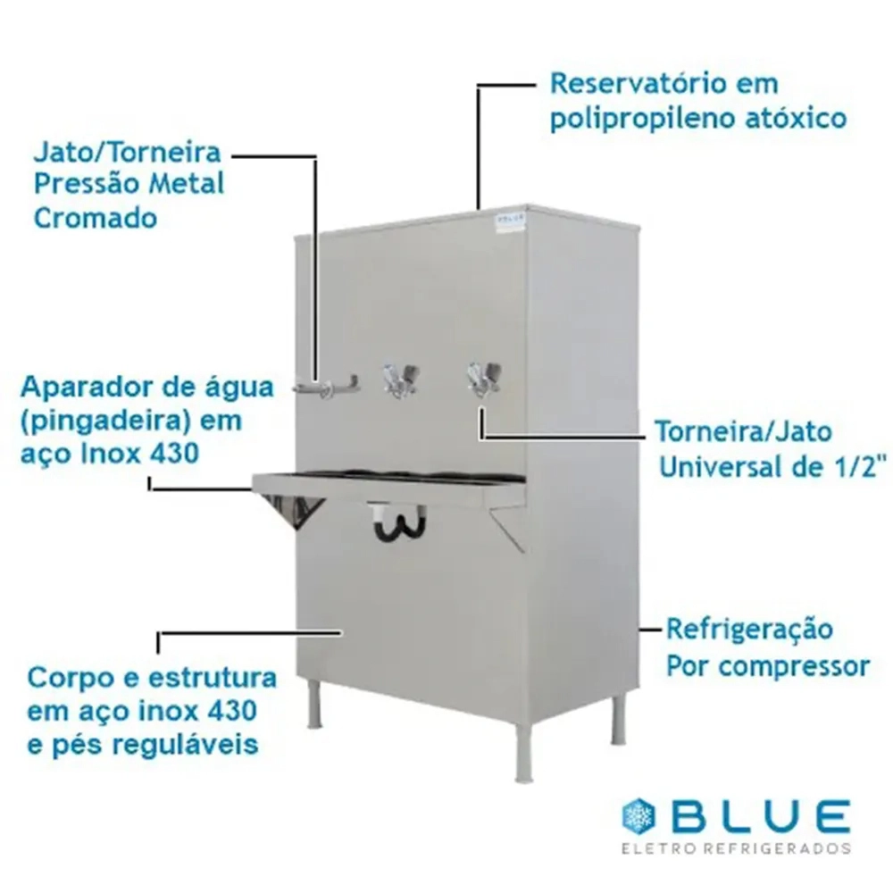 Bebedouro de água industrial 100L Blue 2 Torneiras e 1 Jato + Filtro