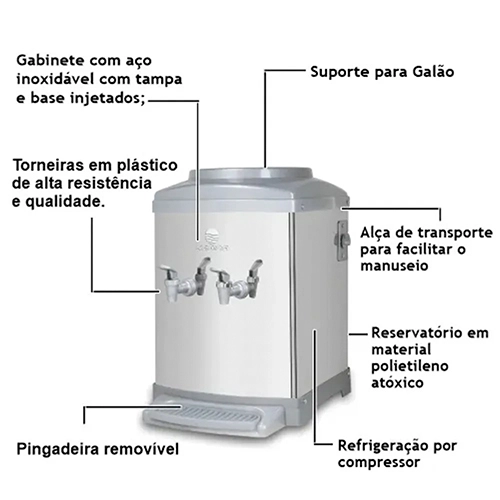 Bebedouro de Água Karina K11 Mesa Galão Compressor Aço Inox