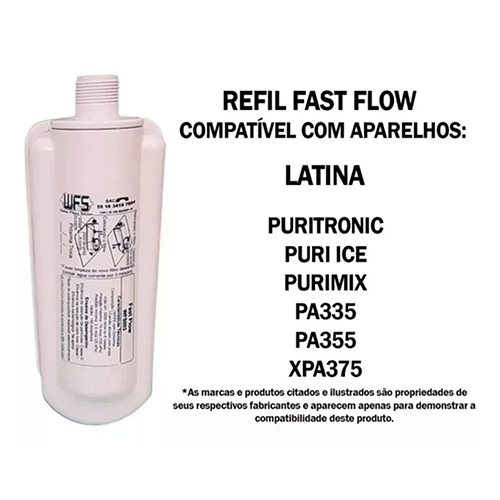 Refil Filtro Latina P355 Compatível para Purificador de Água PA335, PA355, XPA375, Puri Ice, Purimix - REFIL WFS 003